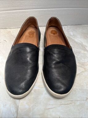 Frye Black Leather Slip-On Sneakers with White Soles